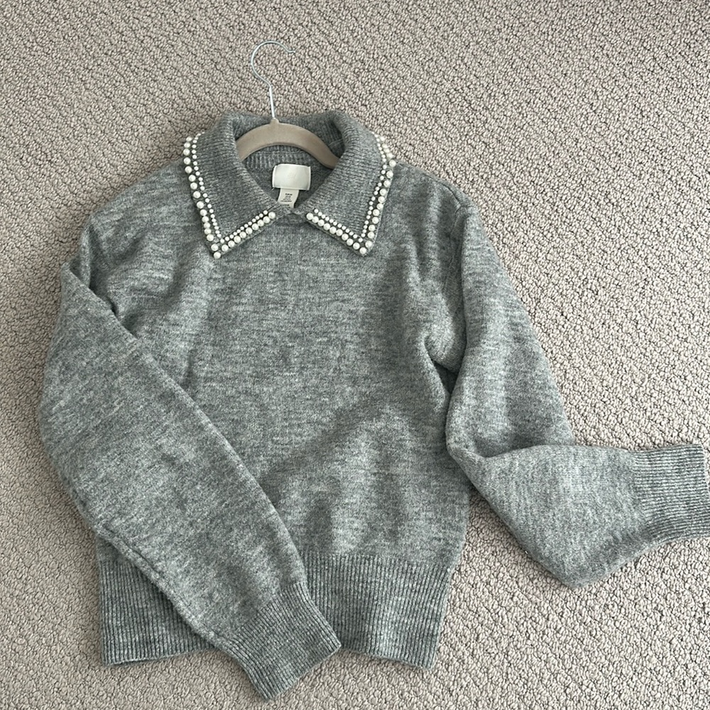 H&M Beaded Collar Sweater